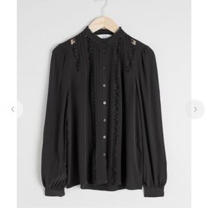 & Other Stories Black Lace Trim Button Up Blouse